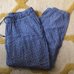 Blue & White Diamond Linen Drawstring Pants
